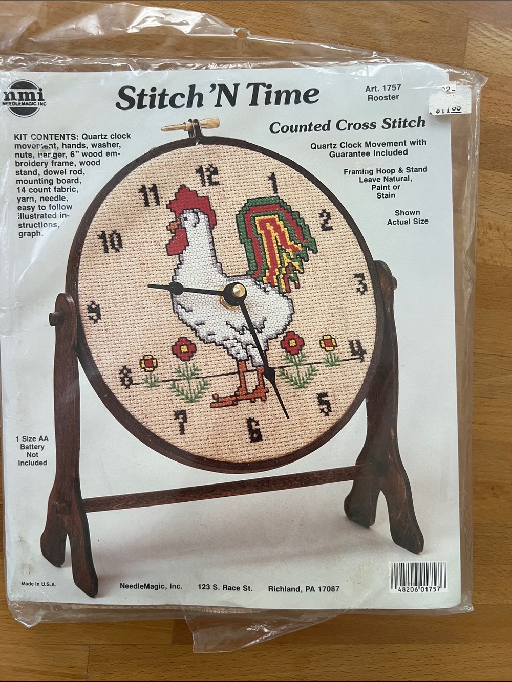 Vintage Rooster Clock Stitch 'N Time Counted Cross Kit Farm Chicken Retro Craft